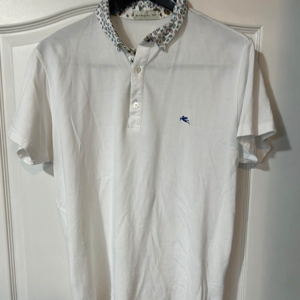 Etro XL White Polo Shirt with tropical  Collar